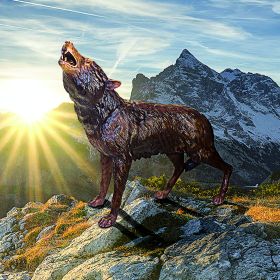THE HOWL OF THE WILD WOLF BRONZE STATUE     FRT-NR